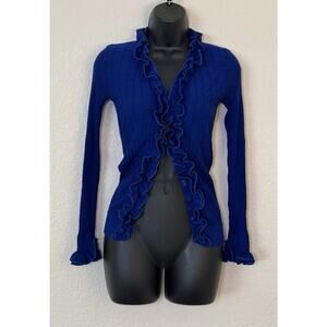 Anne Fontaine Ruffle Shirt Womens Button Front Cardigan Stretch Y2K Top 4-6 US